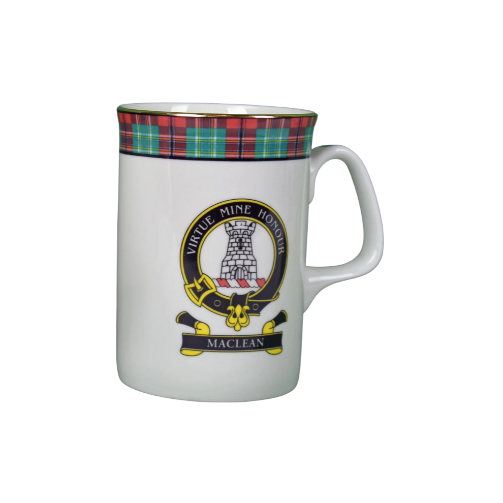 Lang Syne (Maclean) Scottish Clan Crest Tartan Bone China Mug White