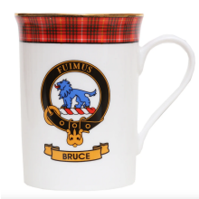 (Bruce) White Scottish Clan Crest Tartan Bone China Mug