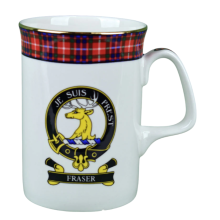 (Fraser) White Scottish Clan Crest Tartan Bone China Mug