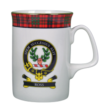 (Ross) White Scottish Clan Crest Tartan Bone China Mug