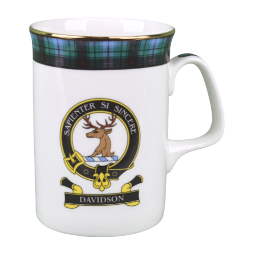 (Davidson) White Scottish Clan Crest Tartan Bone China Mug