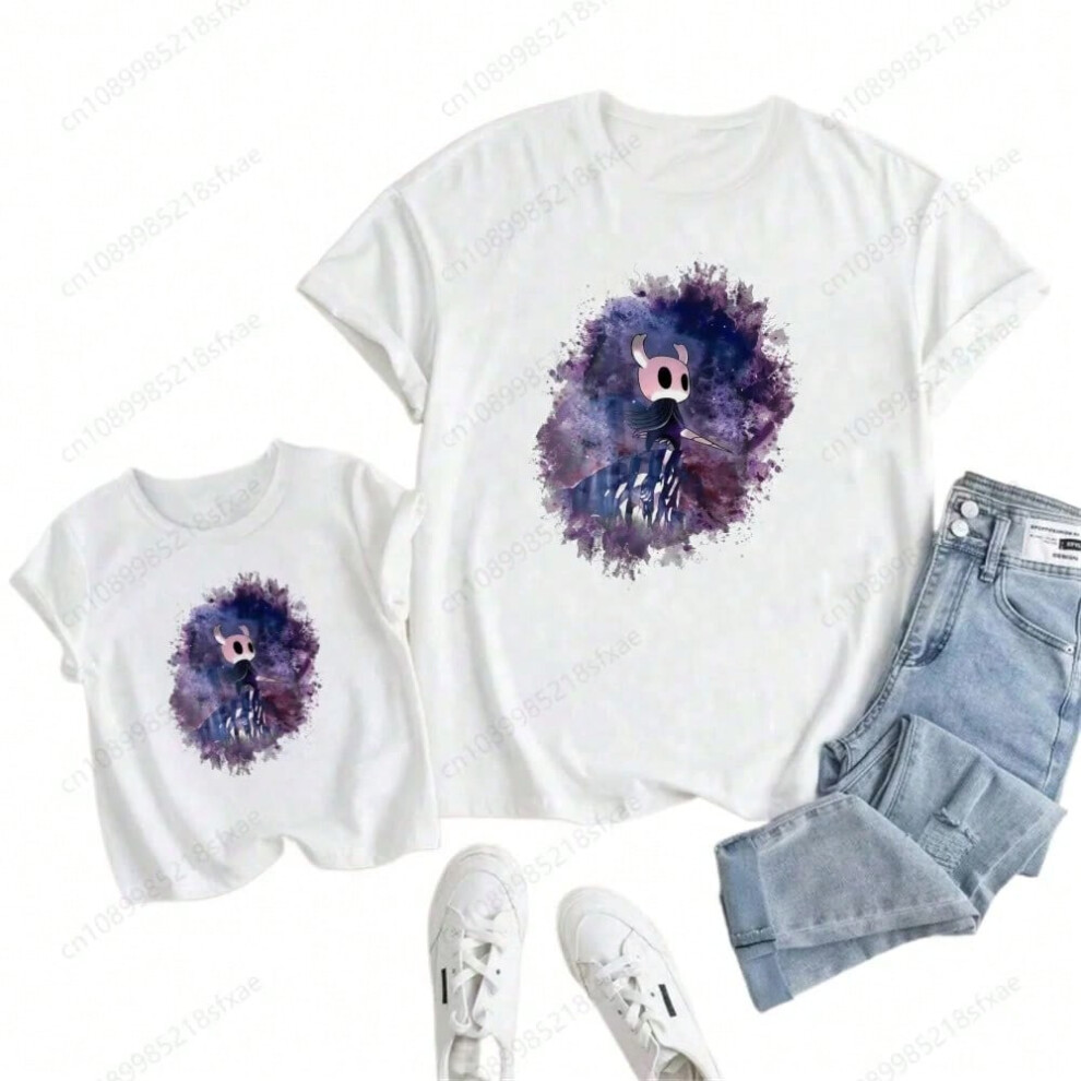 (Q, Adult L) Children Cartoon Cute Print T-shirt Girls/Boys Funny Baby Clothes Kids Summer Short Sleeve White Hollow Knight Tshirt