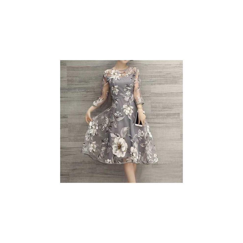 (XXL)Maxi robe longue femme été mousseline fleurie manches longues fête cocktail