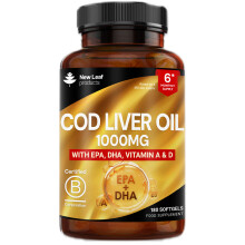 Cod Liver Oil Capsules 1000mg - Rich in Omega 3 EPA DHA Fatty Acids