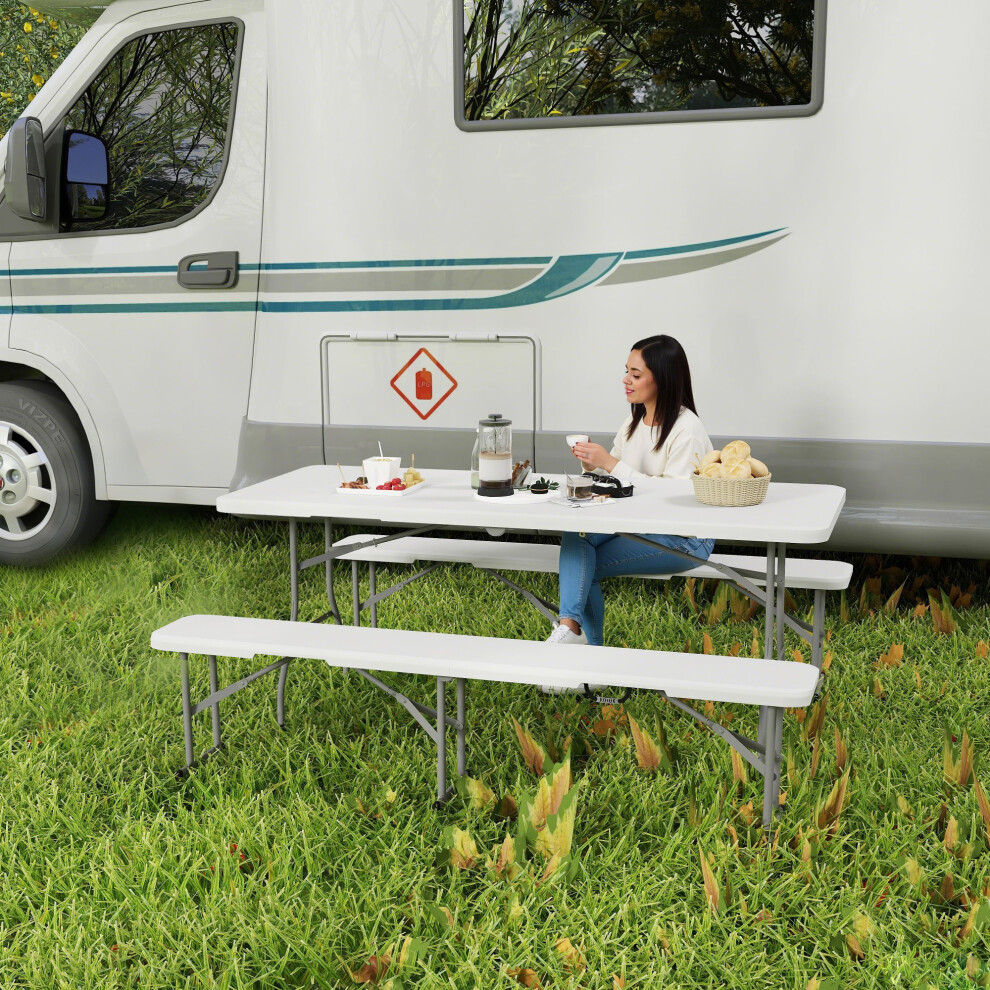 Outsunny 3 Piece Folding Picnic Table and Bench Set with Handles, White