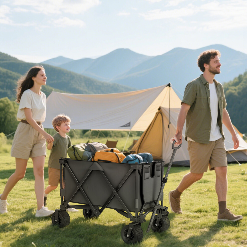 Outsunny Folding Wagon Garten Cart Collapsible Camping Trolley on Wheels, Grey