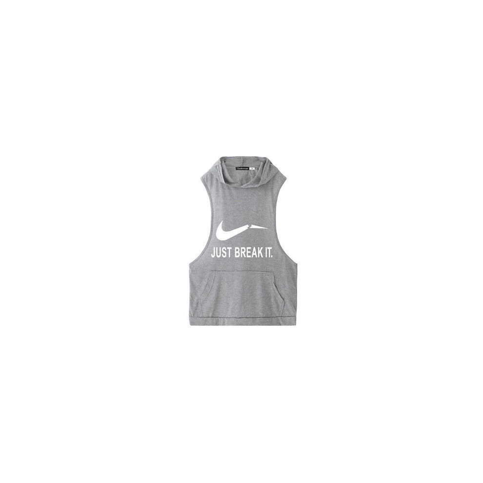 (Gray & White,Tag L=US S)Sweat à capuche à capuche homme mode gilet débardeurs sport gym tshirt sans manches