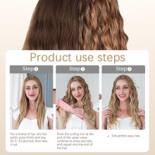 (Pink-pro) 【Try Now】French Wave Curling Iron, 32 mm U Shapped Curler, Deep Beach Waver Curling Iron, Ceramic 3 Barrel Hair Crimper for Women