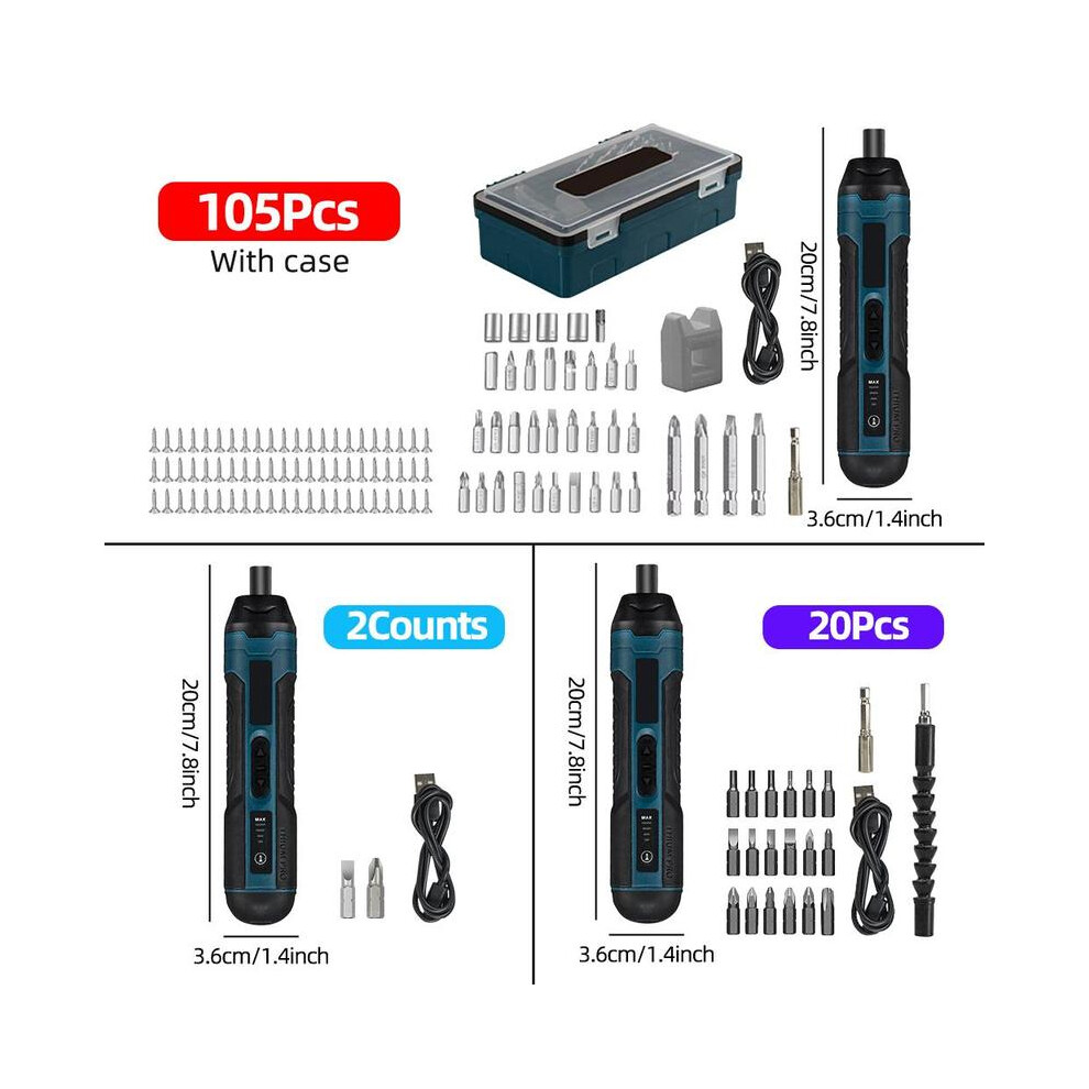 (Bright Blue, with Case & 105pcs Accessories) Torque Adjustable Electric Screwdriver,Cordless Power Screwdriver Set,USBRechargeable Multifunctional Sc-image-OPC-PHDPP8M-NEW