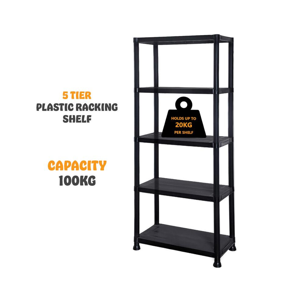 (5 - TIER PLASTIC SHELF) 3/4/5 Tier Plastic Shelf Storage Unit Shelving Shelves Racking Warehouse Shed Rack Organiser Steel Garage Standing