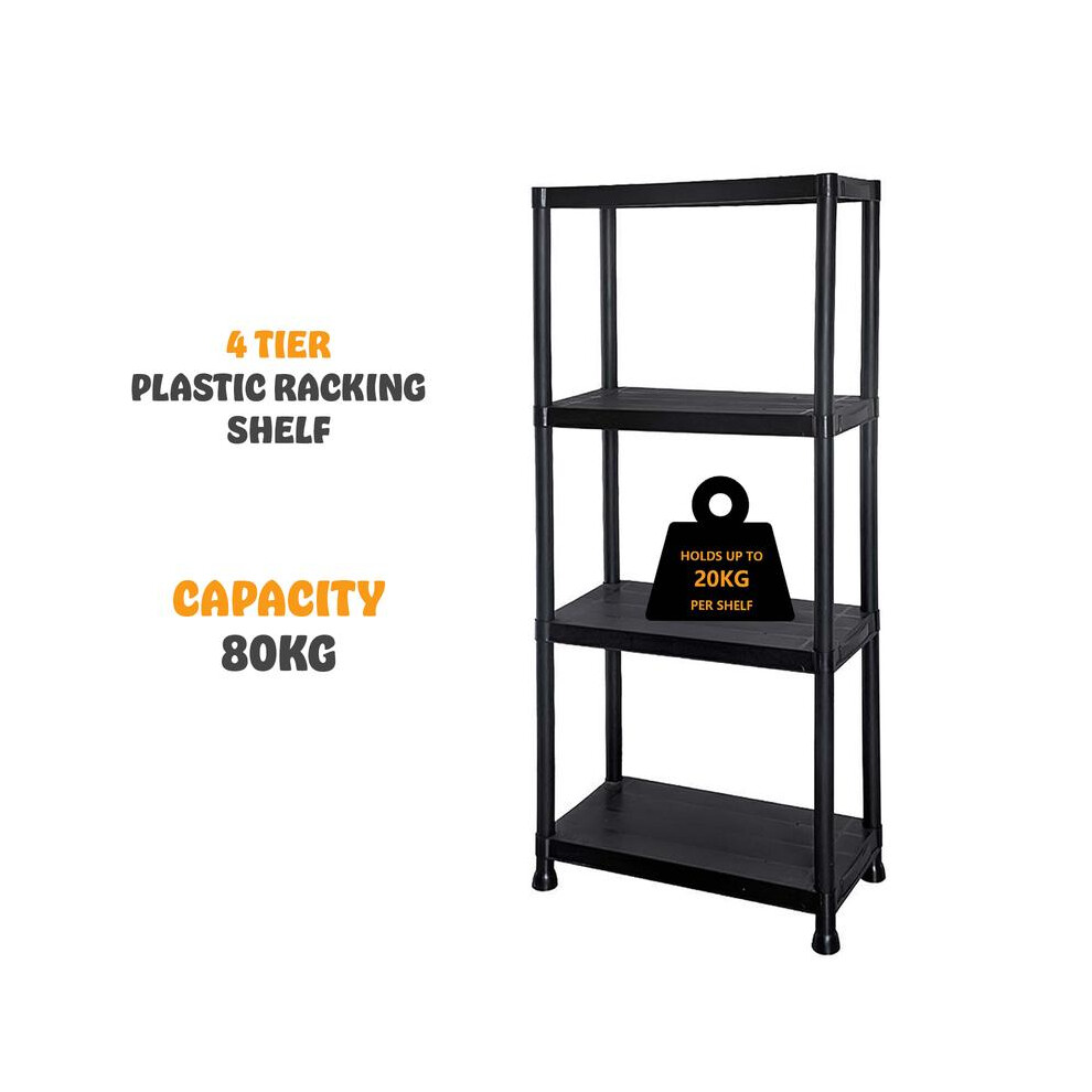 (4 - Tier Plastic Shelf) 3/4/5 Tier Plastic Shelf Storage Unit Shelving Shelves Racking Warehouse Shed Rack Organiser Steel Garage Standing 3682582880385