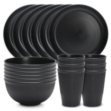 (Black, 18pcs/set for 6 people) Dinnerware Including 6 Bowls & 6 Plates & 6 Cups, Tableware Set for Kitchen Dining Room, Kitchen Kitchenware Supplies, Porcelain Dinnerware Set