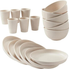 (White, 18pcs/set) Wheat Straw Dinnerware Set, 18pcs/set Reusable Dinnerware Containers Set, Home Kitchen Accessories Cups & Plates & Bowls Sets