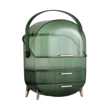 (Transparent Green) A Makeup Storage Organizer,Skincare Organisers Cosmetic Display Case with Dust Free Cover Portable Handle,Waterproof Makeup Box