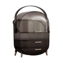 (Transparent Black) A Makeup Storage Organizer,Skincare Organisers Cosmetic Display Case with Dust Free Cover Portable Handle,Waterproof Makeup Box
