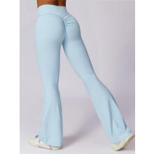 (Light Blue, M) Women's Solid High Waist Flare Leg Sports Tummy Control Leggings, Comfy Breathable Wide Waistband Yoga Pants, Ladies Sportswear Gym Leggings
