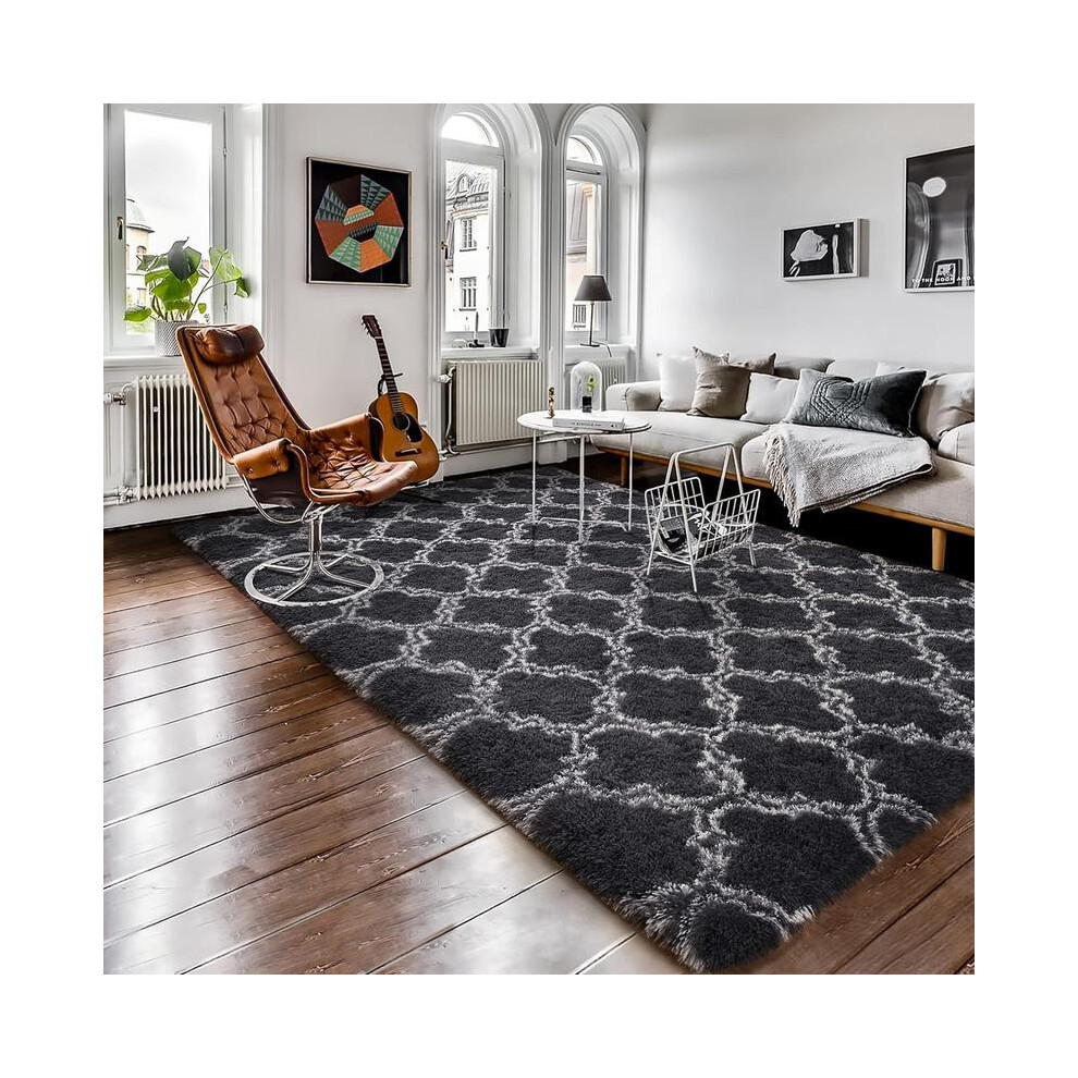 (Black and White, 120cm*200cm) Plush Floor Mat Decorative Area Rug, Modern Floor Carpet for Living Room Bedroom Home Decor, Room Decor, Durable Area Rugs