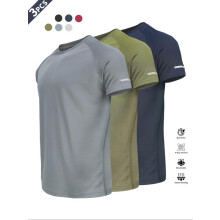 (Grey-green-blue, XL) Men's Plain Reflective Design Sports Tee,Breathable Fit Quick Drying Short Sleeve T-shirt, Activewear,Men's Sportswear for Gym Workout Running