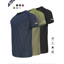 (Green-Blue-Black, XXL) Men's Plain Reflective Design Sports Tee,Breathable Fit Quick Drying Short Sleeve T-shirt, Activewear,Men's Sportswear for Gym Workout Running