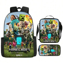 (1, 16 inches) Boys Girls 3 in 1 School Backpack Set-Minecraft Canvas Knapsack Large Durable Bookbag with Shoulder Bag Pencil Case