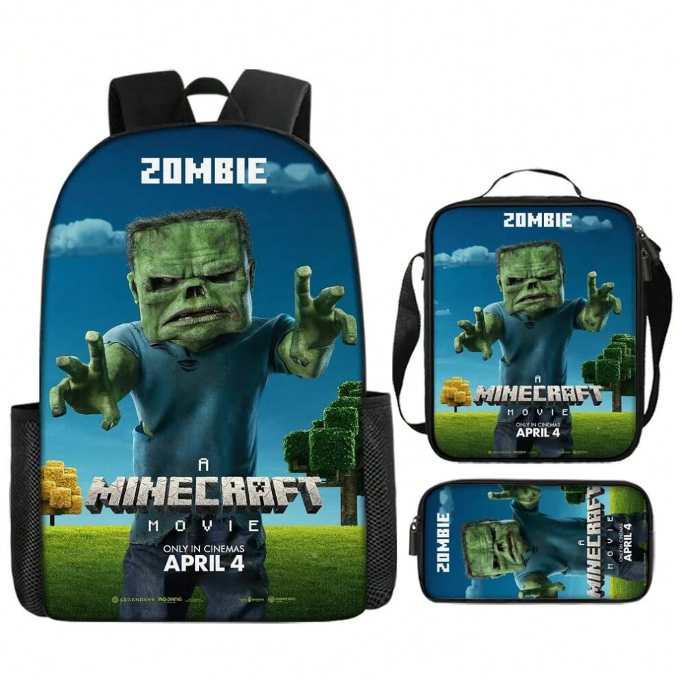 (18, 16 inches) Boys Girls 3 in 1 School Backpack Set-Minecraft Canvas Knapsack Large Durable Bookbag with Shoulder Bag Pencil Case-image-OPC-PHDPXQK-NEW
