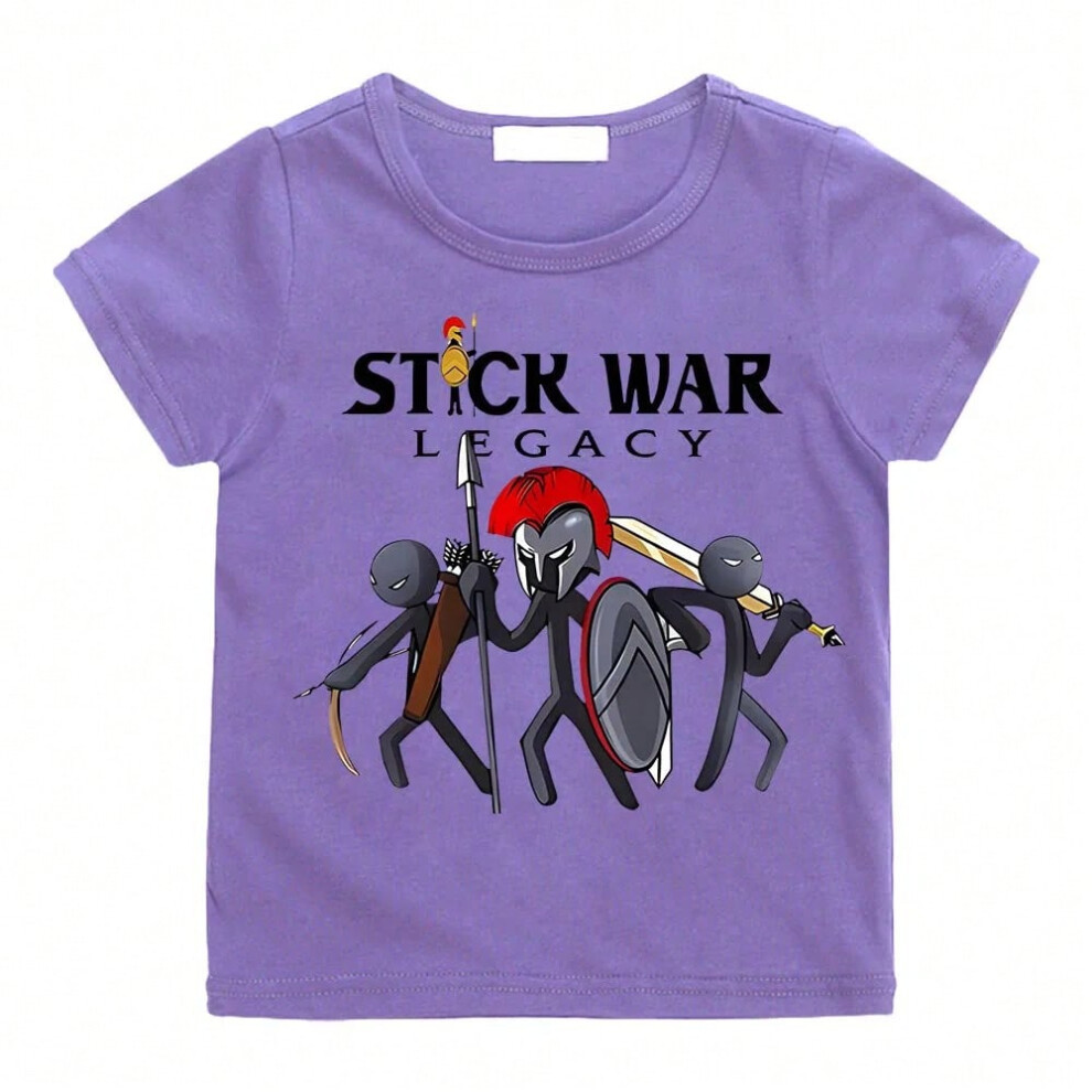 (purple, 3T) Hot Game Stick War Cartoon Graphic T-shirt Kids Baby Girls Cartoon Short Sleeve Clothes Boys Streetwear Soft Camisetas Tee-shirt
