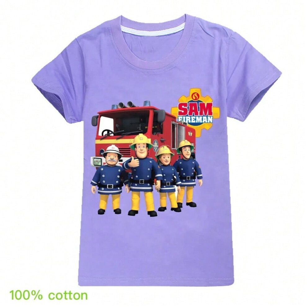 (CORLO 10, 110cm(Kids 3-4Years)) Newest Fireman Sam Camiseta Kids Summer Clothes Junior Boys Short Sleeve Tops Baby Girls Pure Cotton T-shirts Children Clothing
