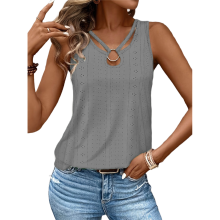 Tanktop voor dames, losse pasvorm, mouwloos, V-hals, camisole, tops, elegant, casual, oogjes, zomer, flowy shirts, blouse, grijs, maat L