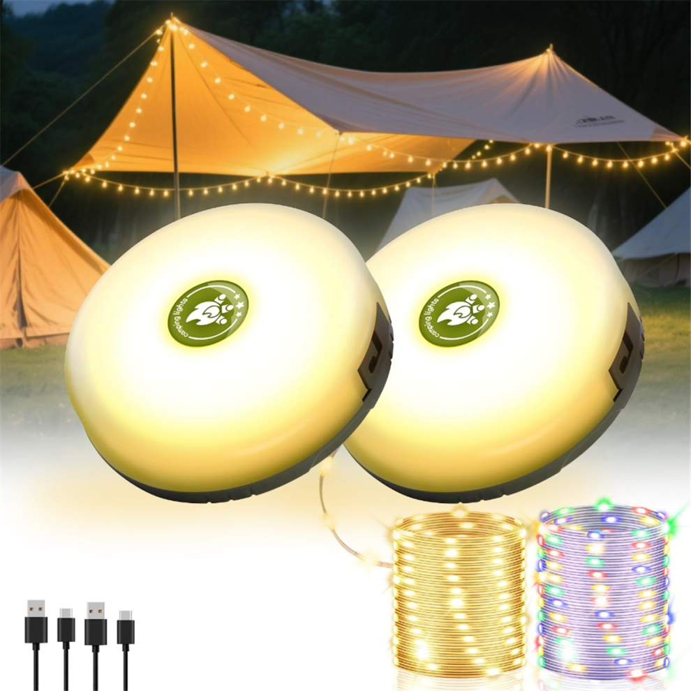 Torribaly 2Pack Camping String S, 4-In-1 Quick Storage Camp 8Mode 32.8Ft Hanging Tent Rechargeable Lamp Light