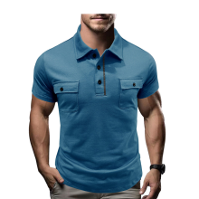 Magliette a maniche corte da uomo, casual, traspiranti, da golf, vestibilità slim, basiche, con tasca, blu XL