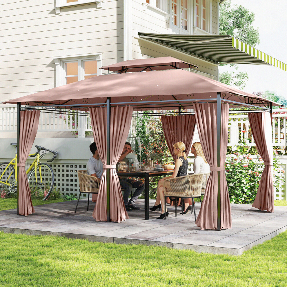 Outsunny 4m x 3(m) Outdoor 2-Tier Steel Frame Gazebo w/ Curtains Outdoor Garden