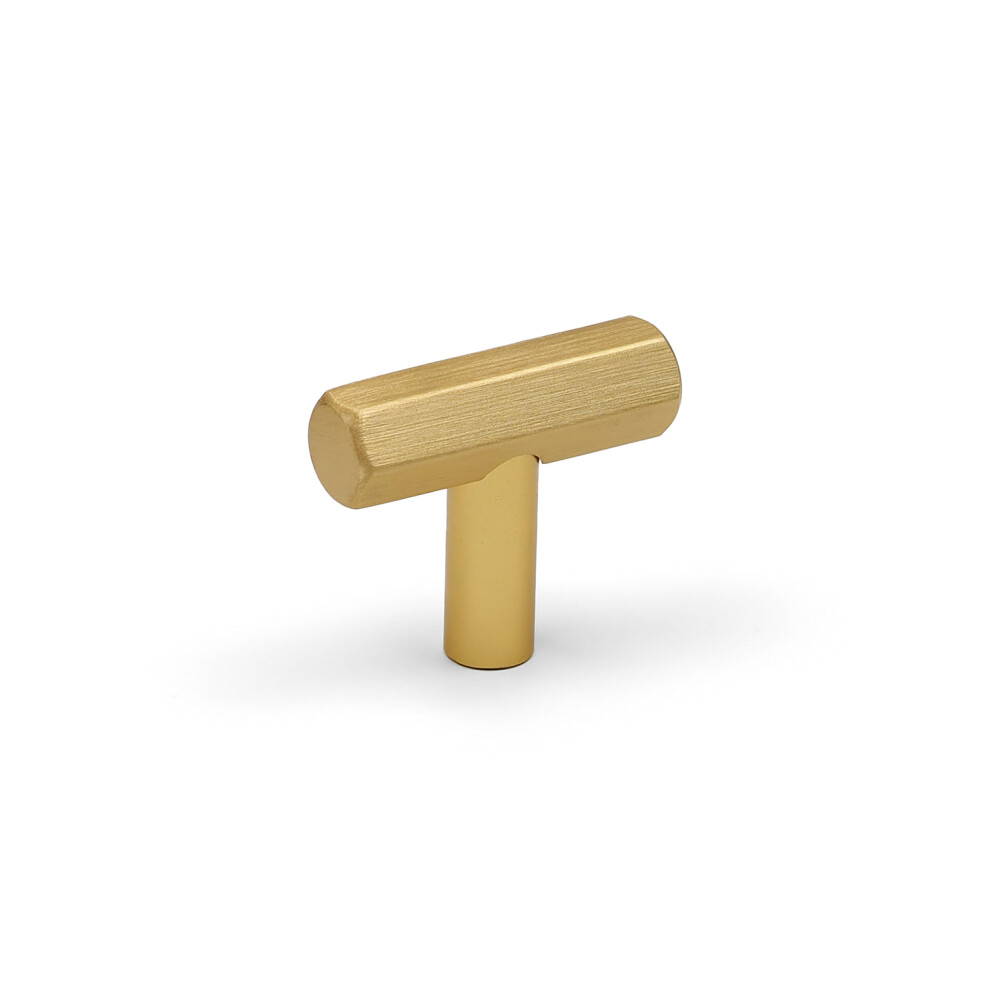 (40Mm Pull) Brass Hexagon Cabinet Handle Brushed Gold 5056767300292