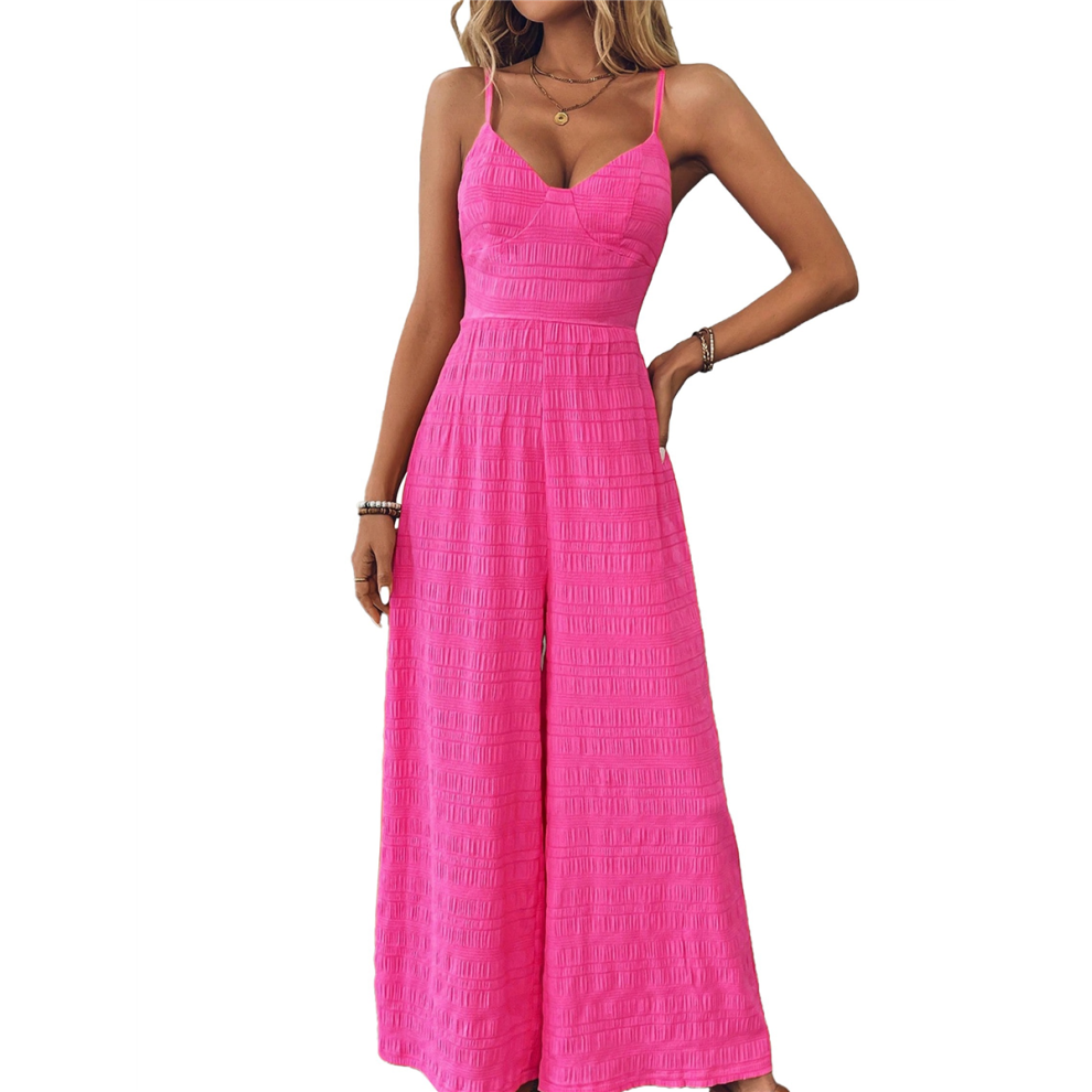 Women'S Jumpsuit Wide Leg Pleated Pants Summer Overalls Holiday Jumpsuits Long Rose Red XXL-image-OPC-PHDQBT6-NEW