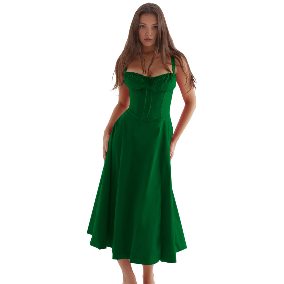 Vestido Maxi Largo Sin Tirantes Con Abertura Alta Para Mujer, Fruncido, Sin Mangas, Ajustado, Para Fiesta, CóCtel, Verde, Xxl-image