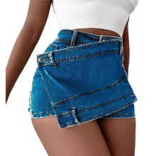 Damen Jeans-Skort, sexy, hoch tailliert, asymmetrisch, kurz, Mini, Dunkelblau, M