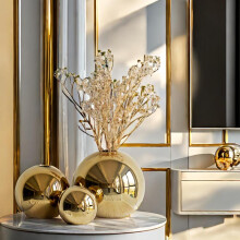 (Large*1 Count, Golden) Ball Shaped Ceramic Vase,Modern Desktop Decorative Vase, Home Decoration Ornament for Living Room Bedroom Dining Room, Home Decor Accessory