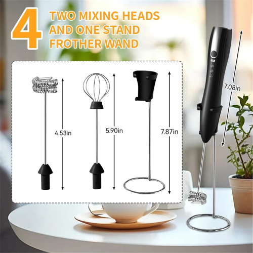 Mousseur à café électrique rechargeable, support en acier inoxydable 2