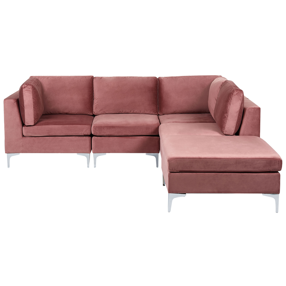 Modular Corner Sofa EVJA Velvet Pink with Ottoman 4 Seater Left Hand