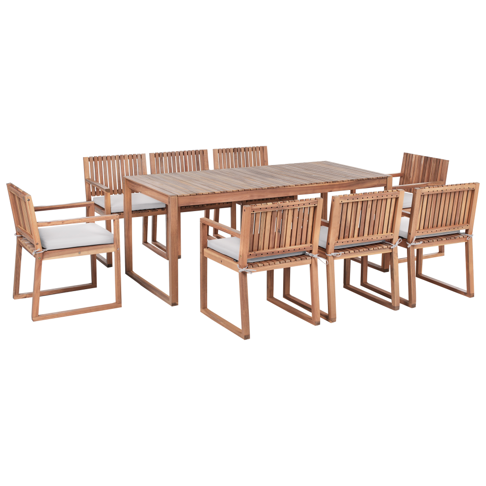 Garden Dining Set 8 Seater SASSARI PREMIUM with Cushions Certified Acacia Wood Light Grey