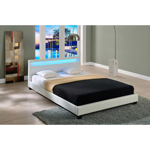 (White, Double) COOL LED Faux Leather LED Upholstered Bed Frame 1
