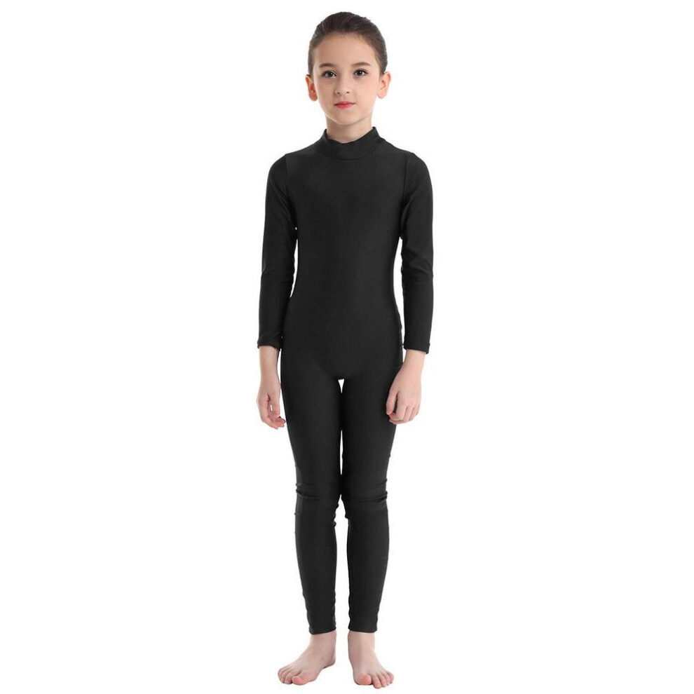 (black, 3-4 Years) Kids Girls Long Sleeves Leotard Full Length Jumpsuit Dance Class Ballroom Gymnastics Unitard