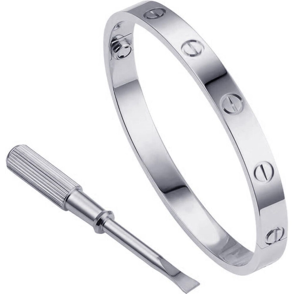 (silver, One Size) Love Series Bracelet Bangle Screw Design Hinge Stainless Steel Jewelry