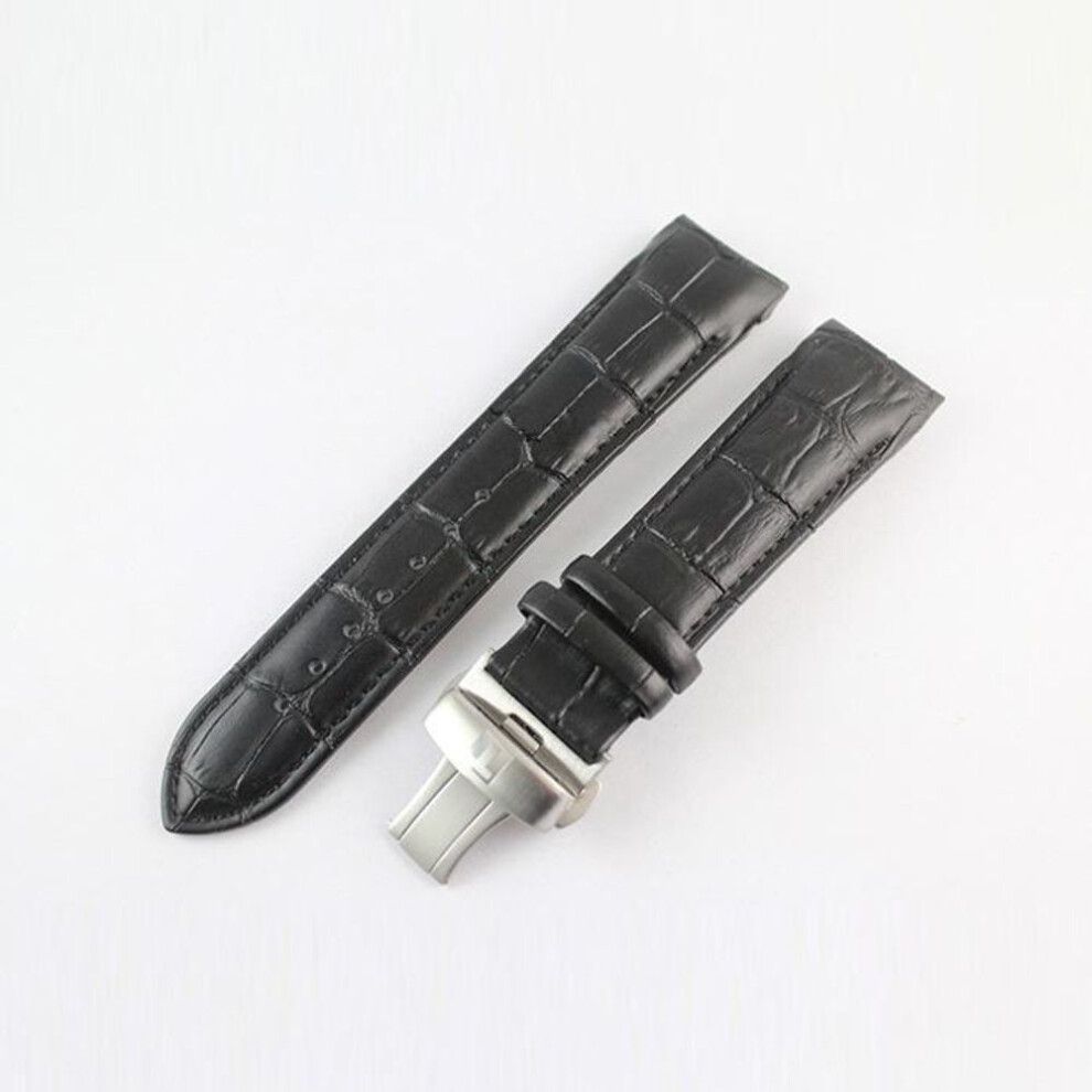 (black, 23MM) 23mm Couturier Series T035439a T035617a T035439.617 Genuine Leather Curved End Watch Band Strap Bracelet+silver Butterfly Buckle For T035