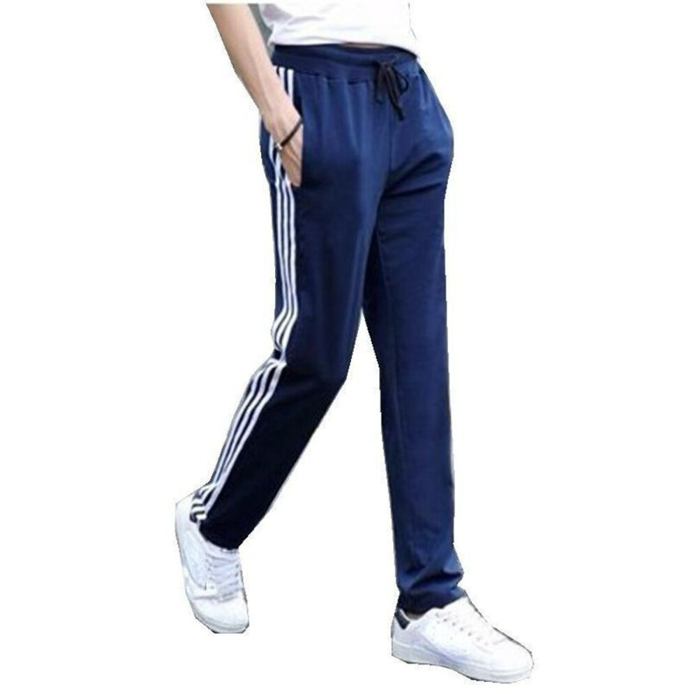 (blue, 3XL) Men's Cotton Sports Pants Four Seasons Loose Large Size Straight Running Micro-elastic Sweatpants Breathable Men's Pants