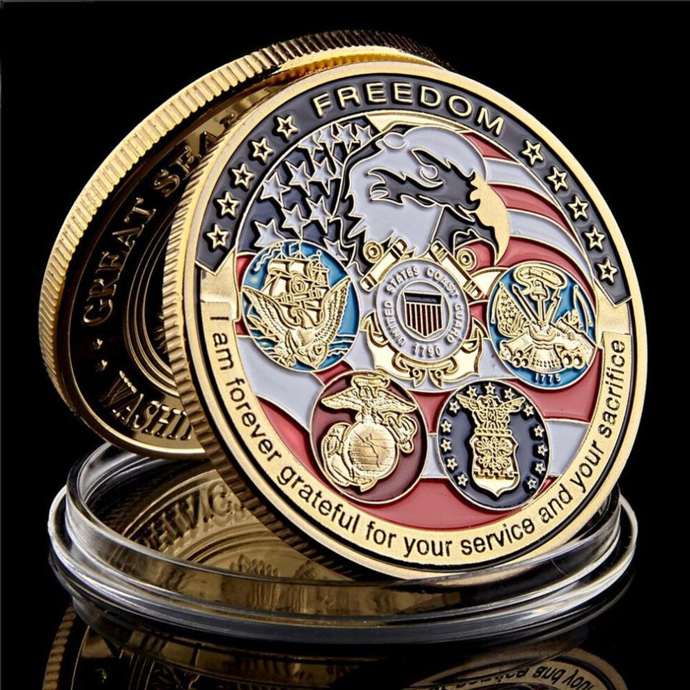 Usa Navy Usaf Usmc Army Coast Guard Freedom Eagle Gold Plate Rare Challenge Coin Collection