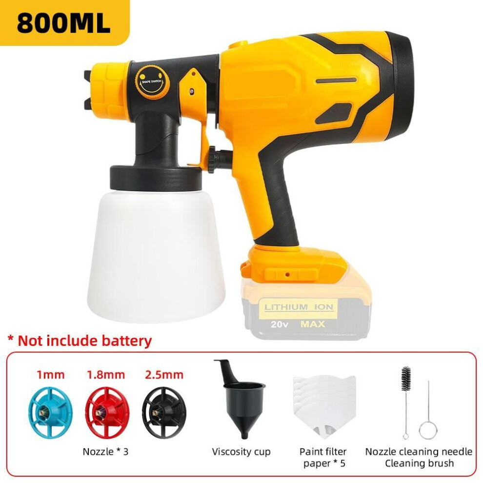 Electric Spray Gun Coating Airbrush 800ml Paint Sprayer High Power With 3 Nozzles Car Furniture Steel Diy For Dewalt 20v Battery