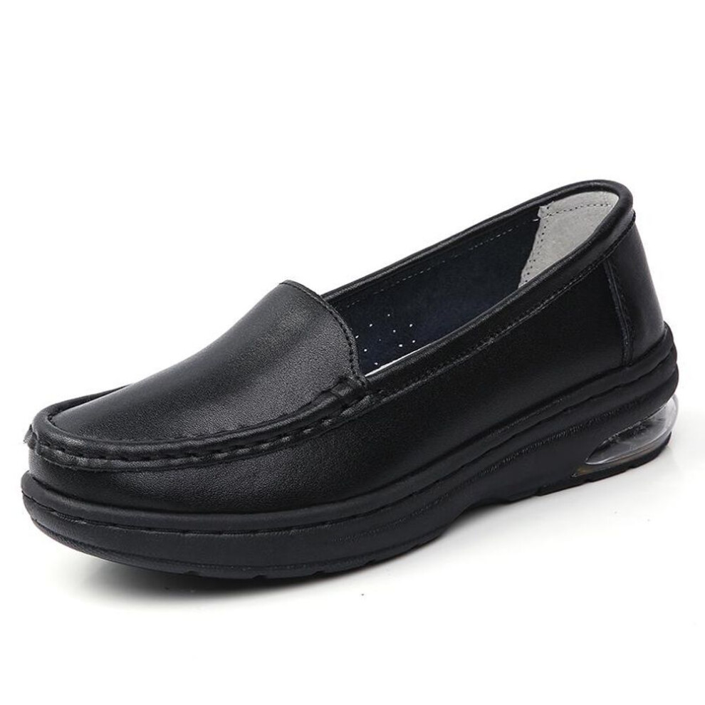 (black, 35) Women Soft Loafers Slip On Casual Elegant Summer Sneakers Breathable Leather Thick Sole Shoes