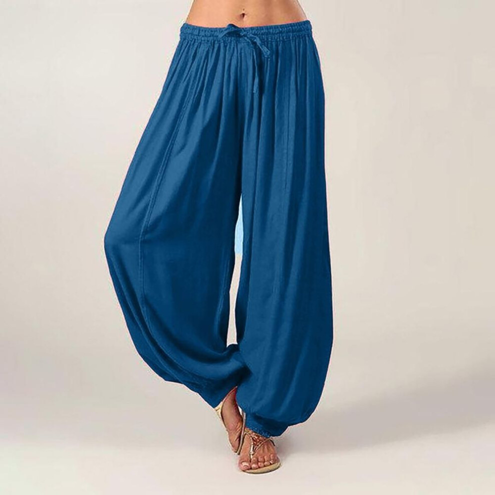 (navy blue, XXL) Plus Size Women Harem Pants Casual Long Pant Solid Color Loose Baggy Yoga Pants Ladies Women Leisure Cotton Linen Trousers