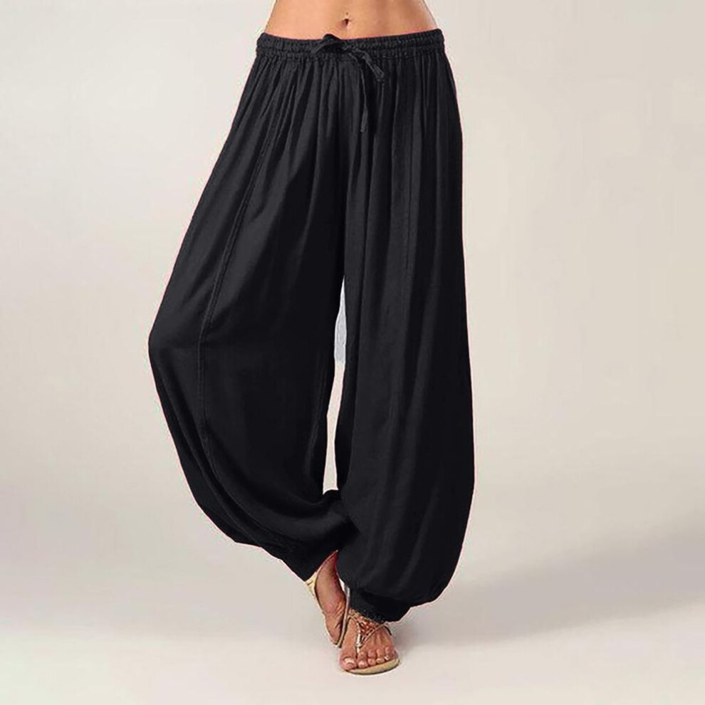 (black, XL) Plus Size Women Harem Pants Casual Long Pant Solid Color Loose Baggy Yoga Pants Ladies Women Leisure Cotton Linen Trousers