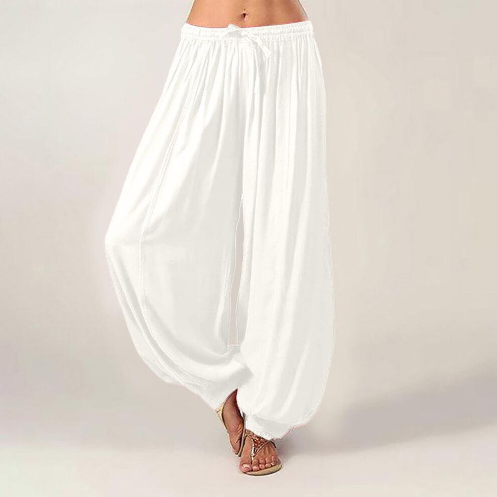 (white, XXXXL) Plus Size Women Harem Pants Casual Long Pant Solid Color Loose Baggy Yoga Pants Ladies Women Leisure Cotton Linen Trousers